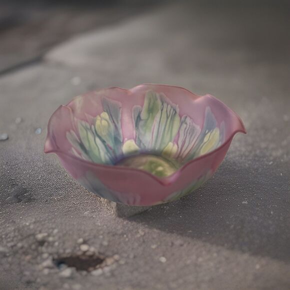 Rueven Glass Bowl By Nouveau Art Glass Co., Inc USA 9 Inch Hand Painted Sticker - Picture 8 of 11